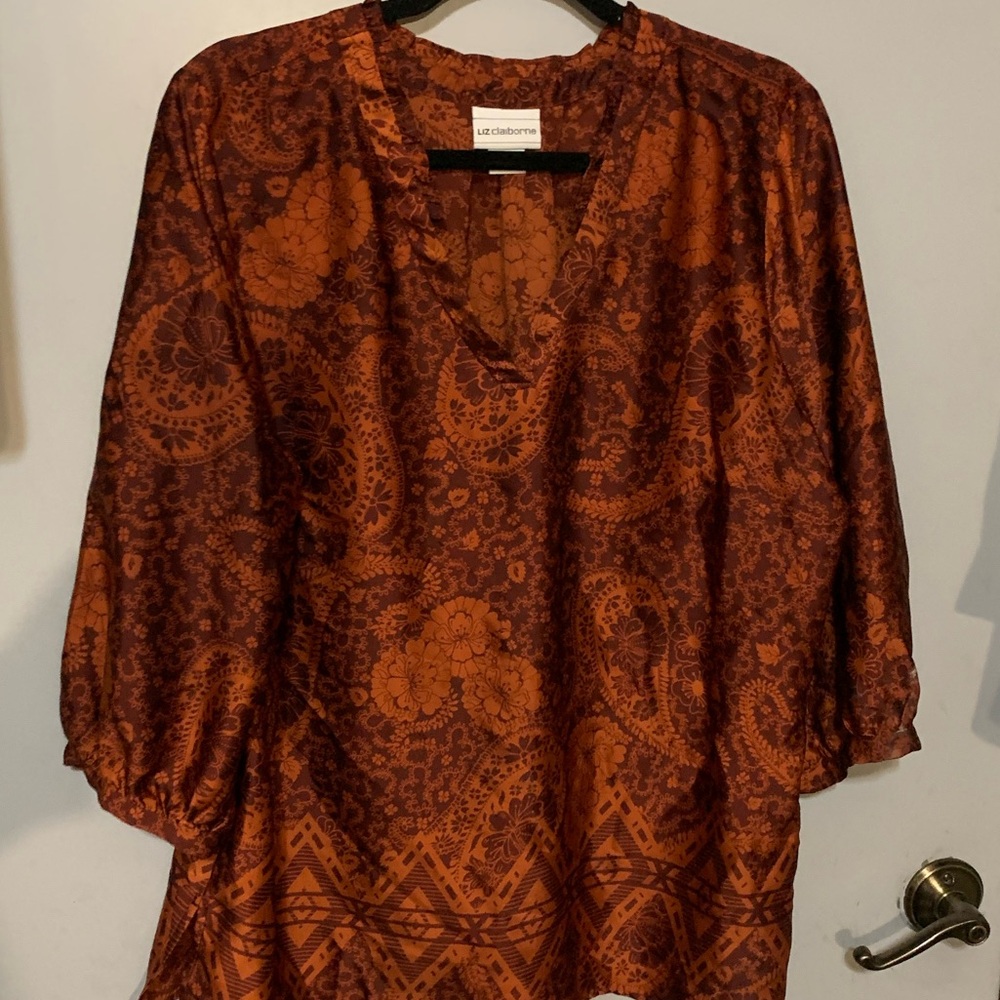 Liz Claiborne Women's Orange Paisley Blouse
